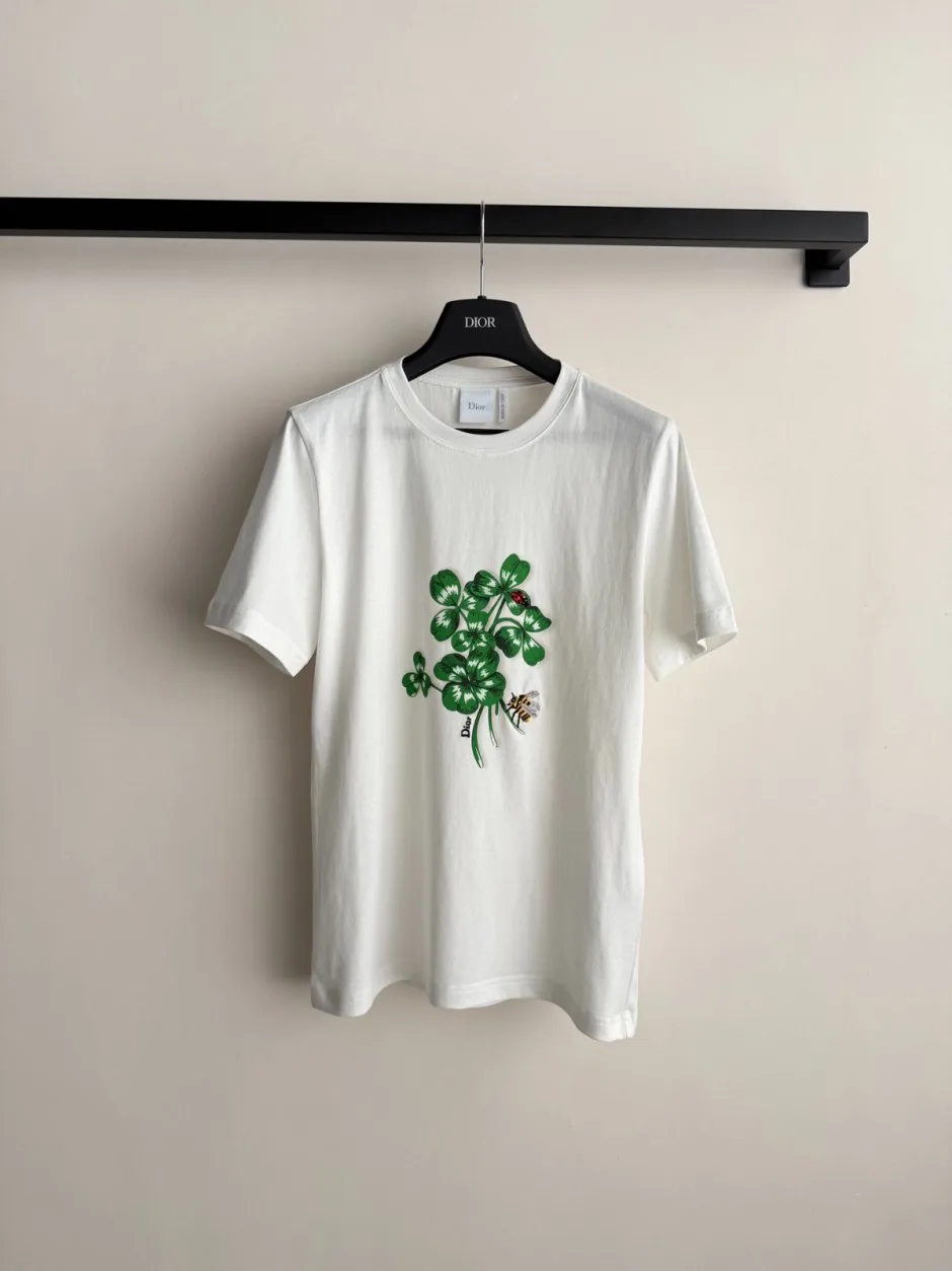 プリント入り コットン 半袖Tシャツ クリスチャン・ディオール Tシャツ コピー ホワイト