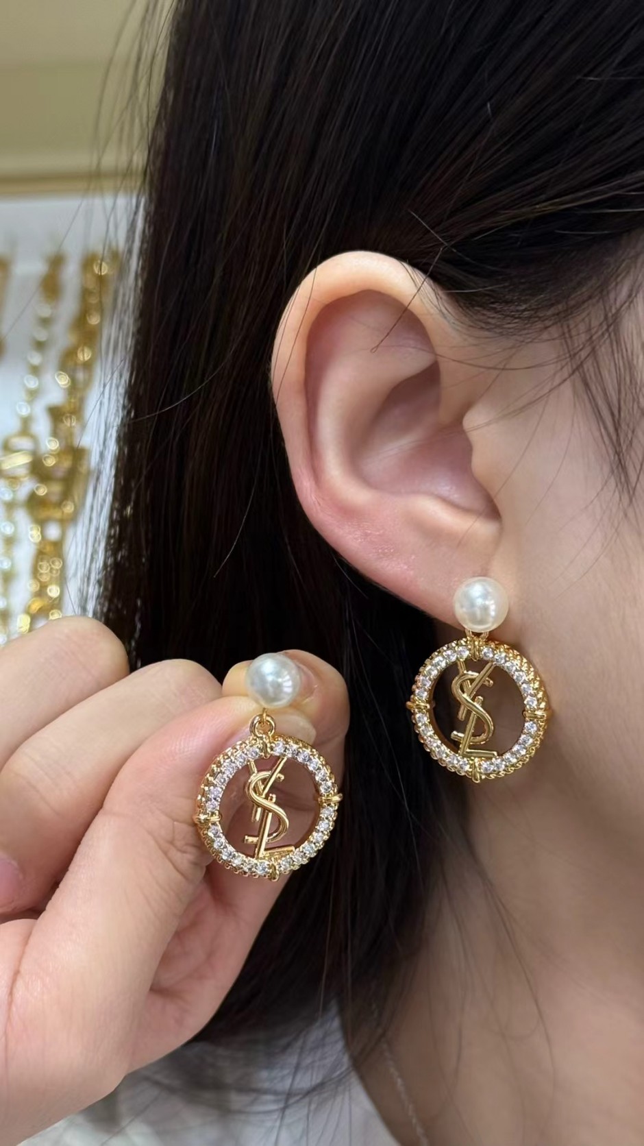 フェンミン エレガント YSL パール ピアス イヴ・サンローラン