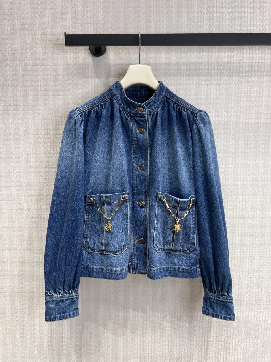 デニム製ハイネック ギャザージャケット クロエ ジャケット コピー ブルゾン