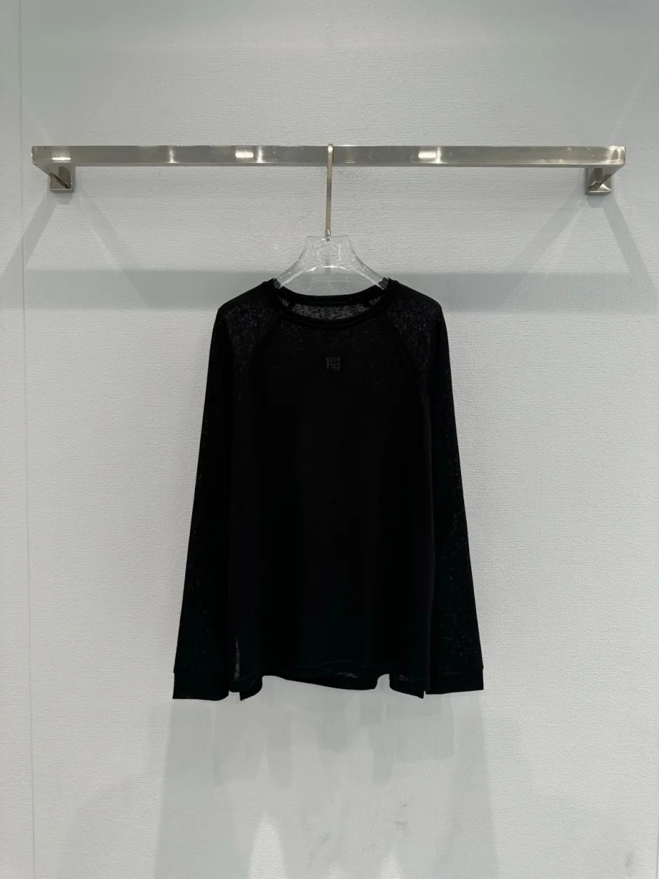 シンプル ロゴ刺繍 ロングスリーブTシャツ アレキサンダーワング Tシャツ コピー ブラック