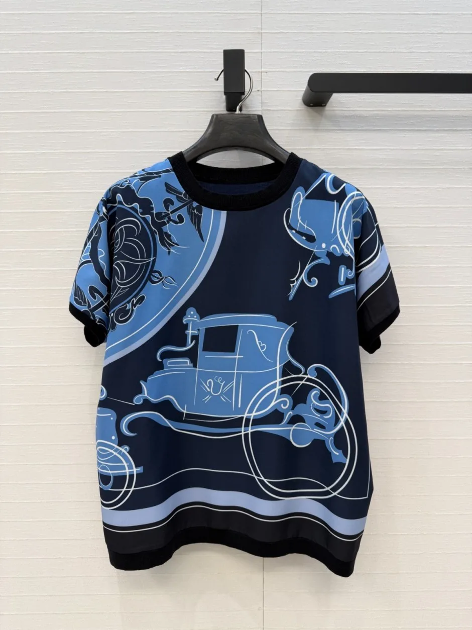 エルメス Tシャツ コピー エレガント プリント 切り替え 半袖ニット エルメス Tシャツ コピー エレガント プリント 切り替え 半袖ニット