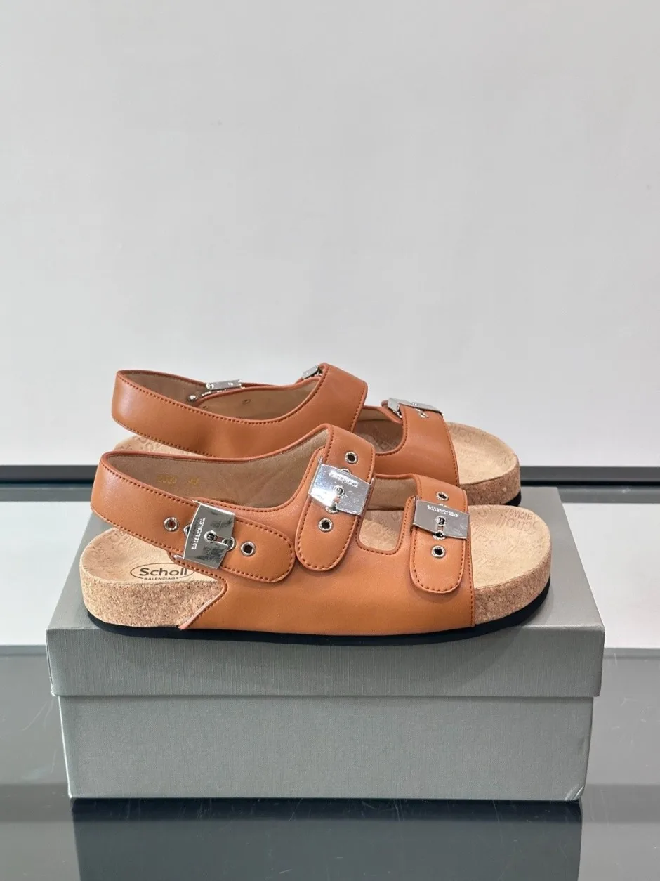 バレンシアガ x Scholl レザー サンダル スーパーコピー 人気 ブラウン