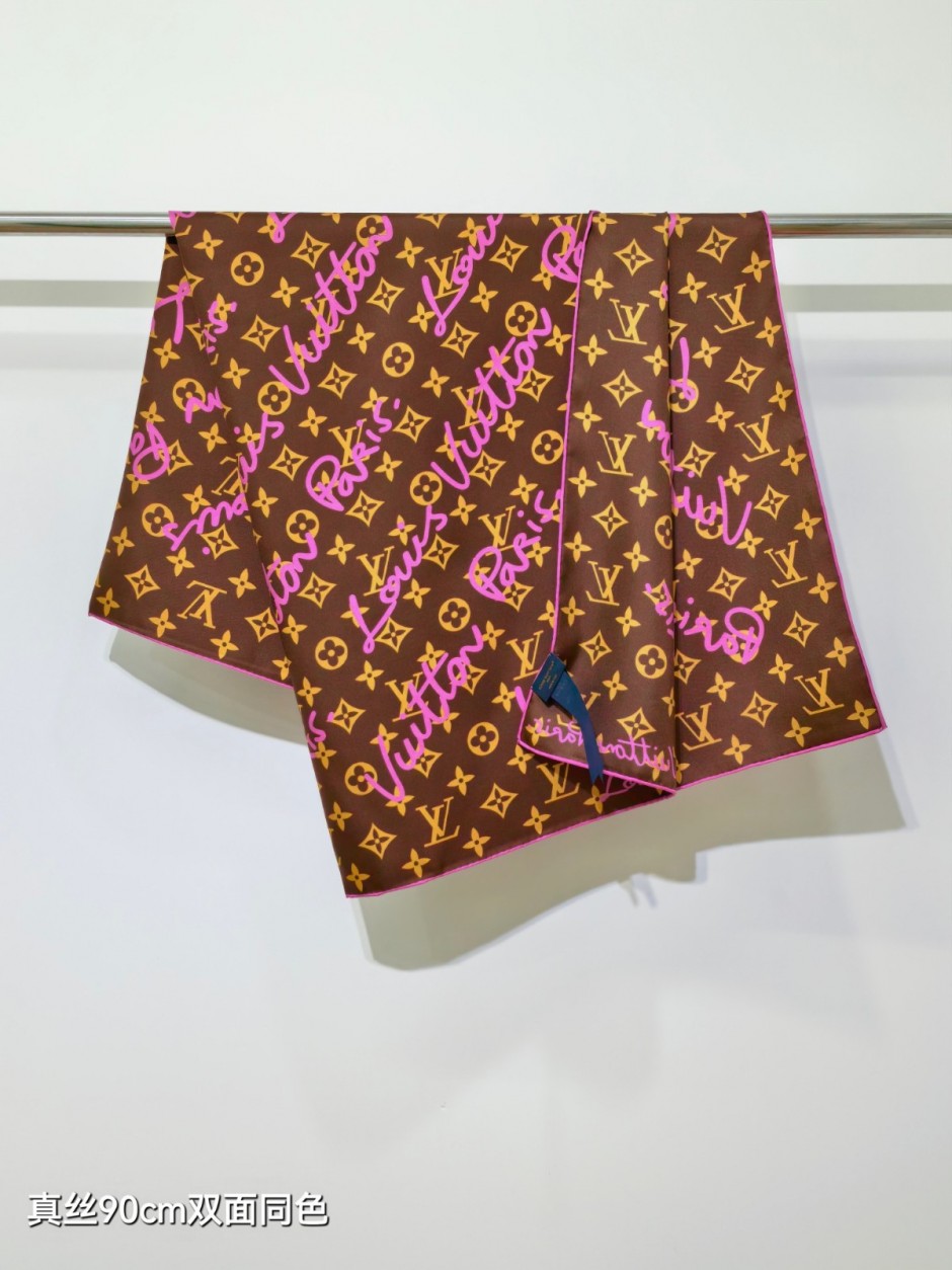 LOUIS VUITTON シルクスカーフ 90cm x 90cm LV スクリプト シルクスカーフ ルイ・ヴィトン スカーフ コピー 90cm