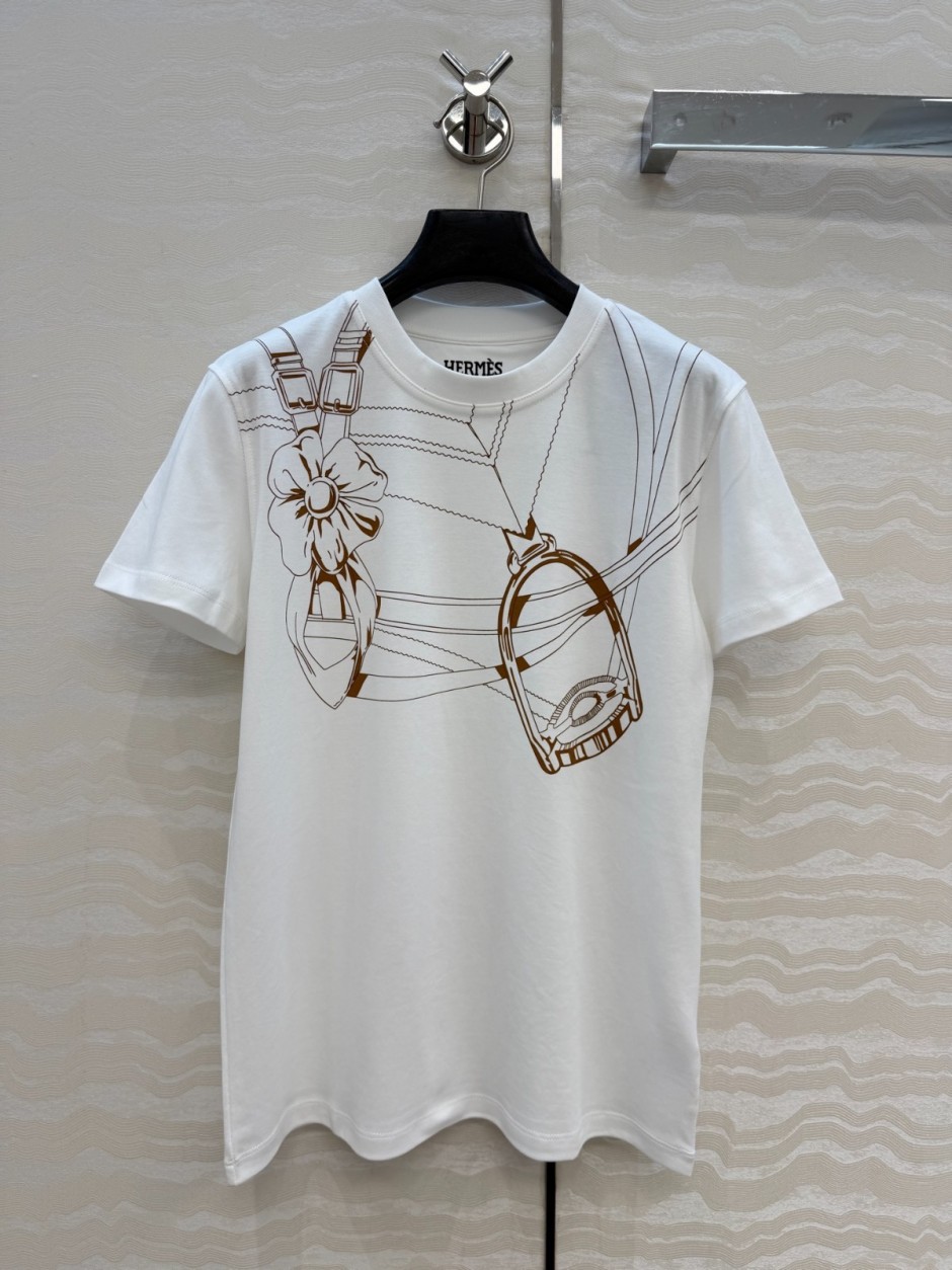 エルメス Tシャツ コピー 馬具プリント コットン クルーネックTシャツ
