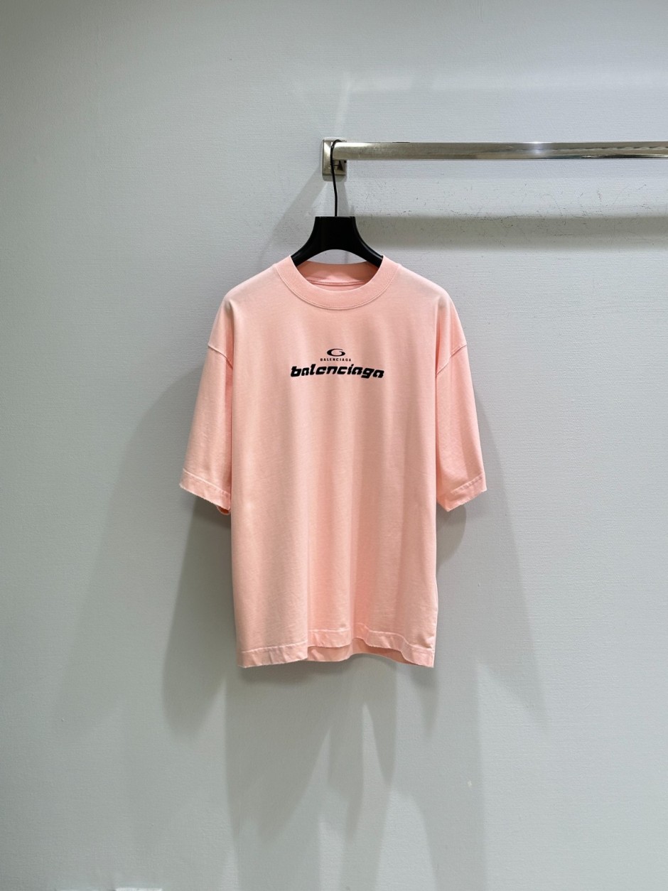 定番 ロゴ コットン 半袖Tシャツ バレンシアガ Tシャツ コピー ピンク