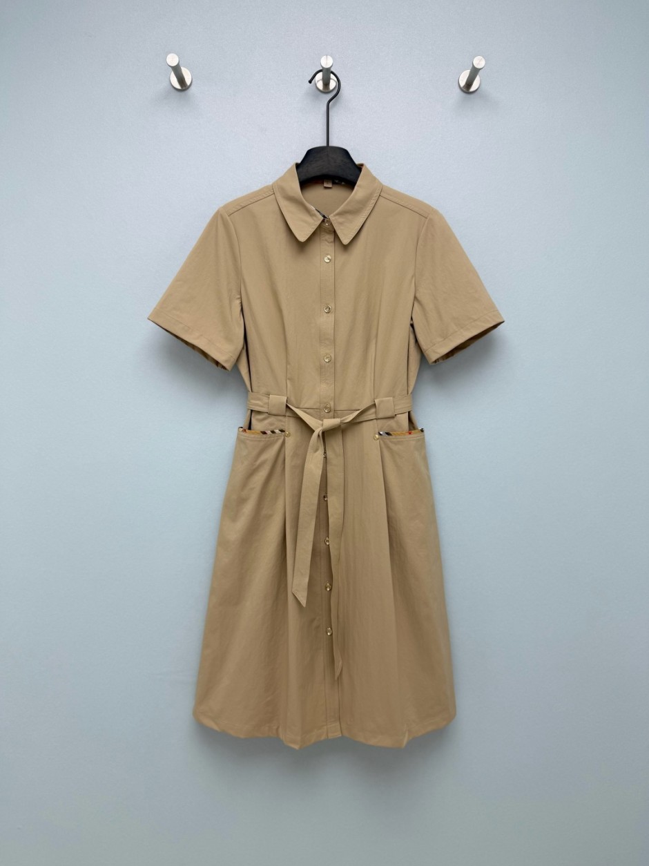 シンプル 半袖 シャツワンピース バーバリー ワンピース コピー ベージュ