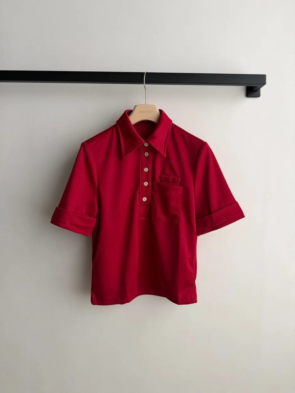 シンプル カジュアル 半袖ポロシャツ ミュウミュウ Tシャツ コピー レッド シンプル カジュアル 半袖ポロシャツ ミュウミュウ Tシャツ コピー レッド