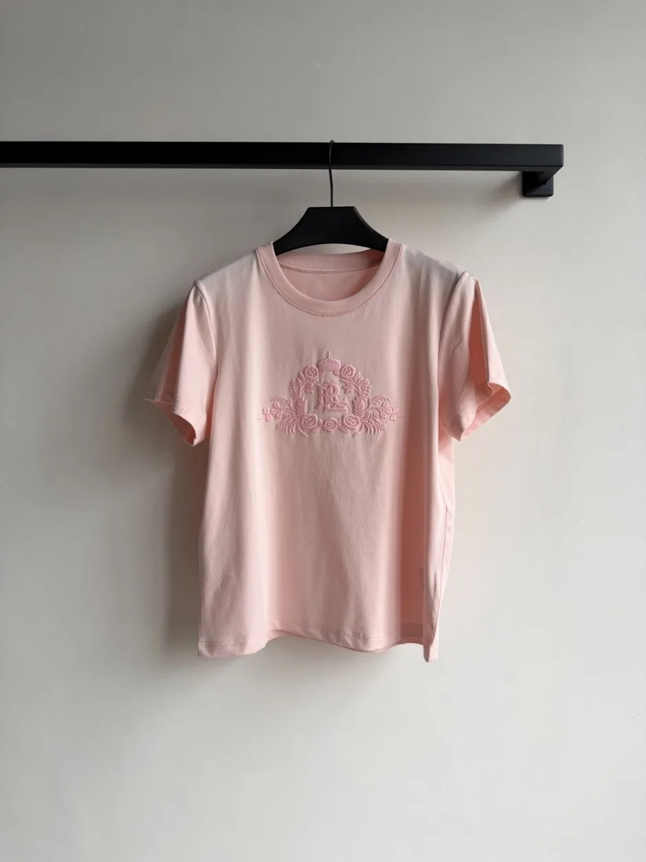 シンプル 上品 エンブロイダリー 半袖Tシャツ ラルフローレン Tシャツ 偽物 ピンク