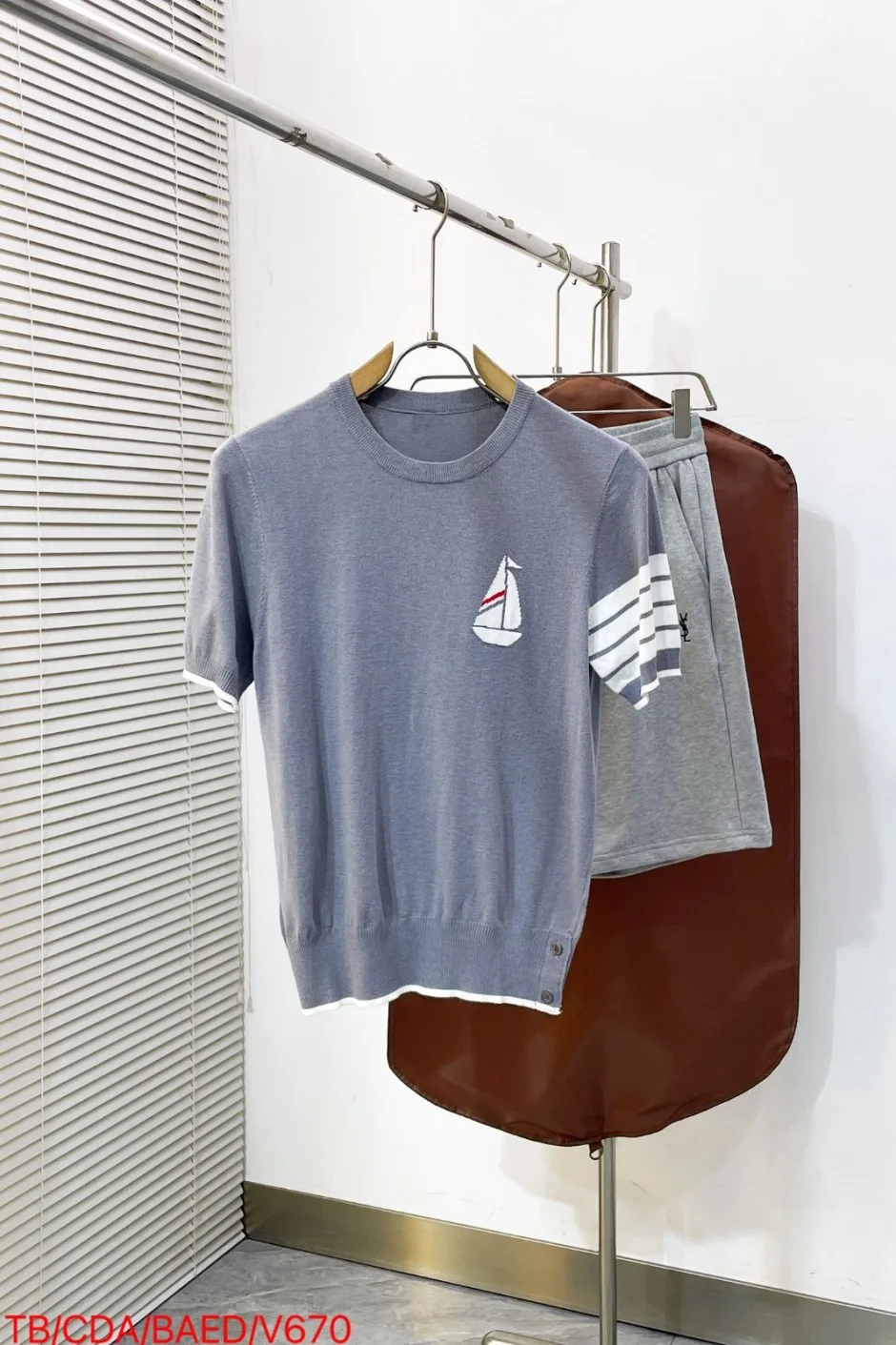 爽やか ヨットモチーフ 半袖 サマーニット トムブラウン Tシャツ 偽物 グレー
