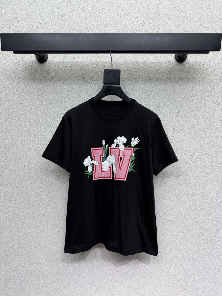 スパンコール シグネチャーTシャツ コットン ルイ・ヴィトン Tシャツ コピー ブラック スパンコール シグネチャーTシャツ コットン ルイ・ヴィトン Tシャツ コピー ブラック