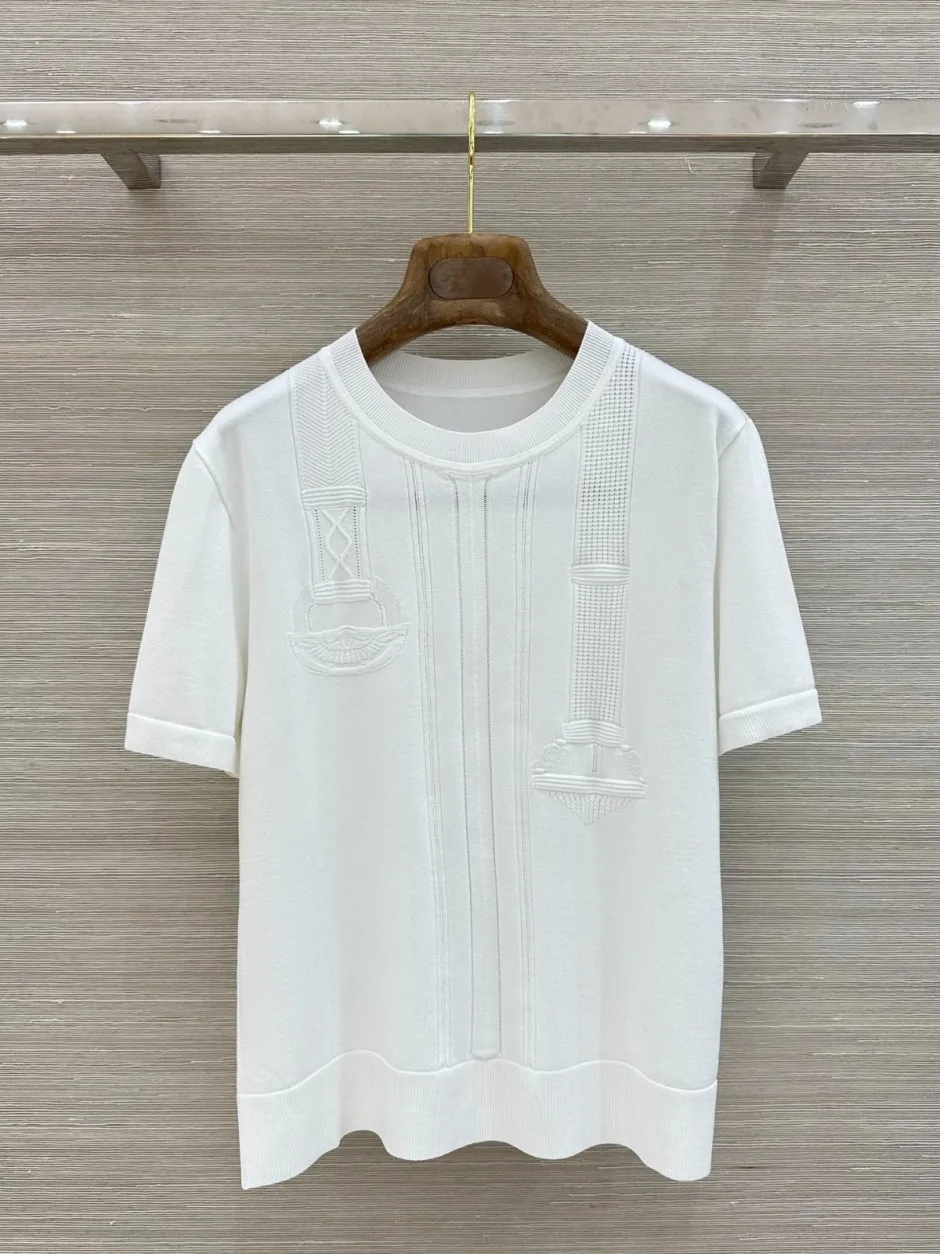 エルメス ニット 偽物 シンプル 上品 半袖ニットトップス ホワイト