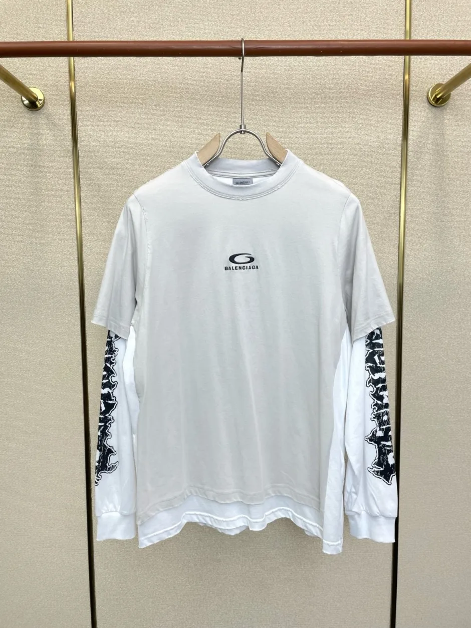 スタイリッシュ レイヤード風 ロングスリーブTシャツ バレンシアガ Tシャツ 偽物