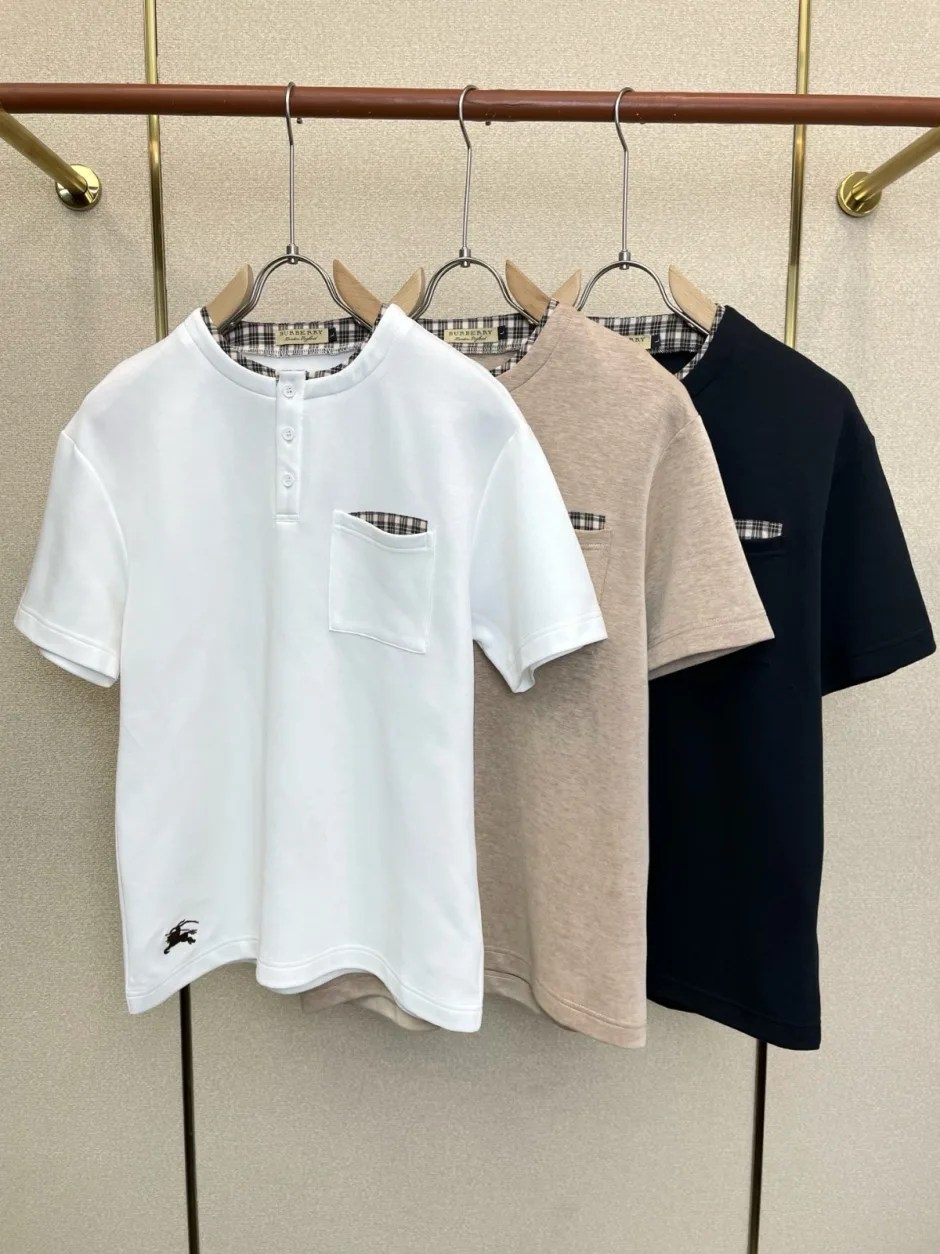 カジュアル ヘンリーネック 半袖Tシャツ バーバリー Tシャツ 偽物 合わせやすい