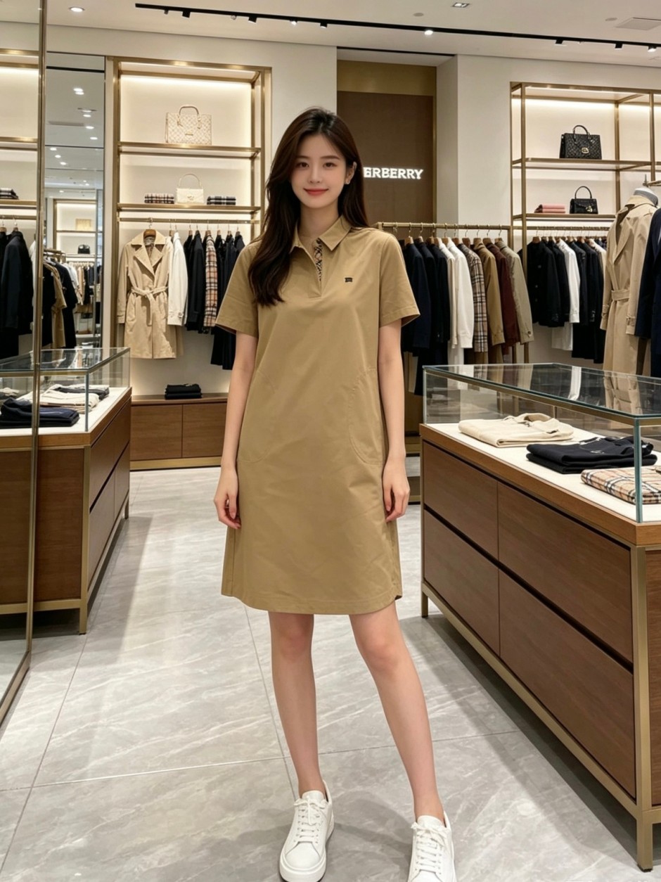 1784545556403526.jpg カジュアル 上品 半袖 ポロワンピース バーバリー ワンピース 偽物 カーキ