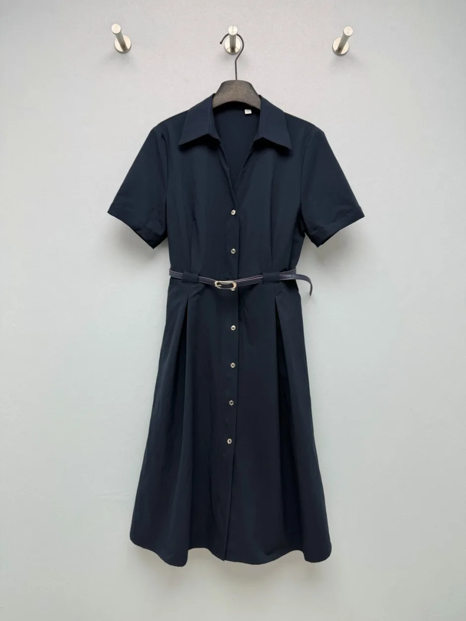 洗練された 上品 半袖シャツワンピース バーバリー ワンピース 偽物 ネイビー