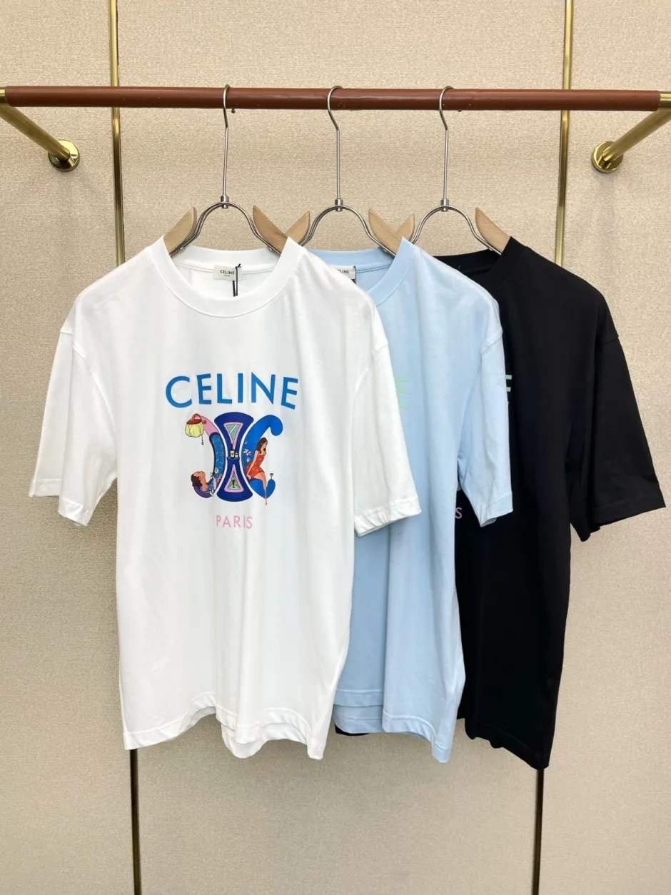 セリーヌ Tシャツ 偽物 シンプル ロゴプリント 半袖Tシャツ クルーネック