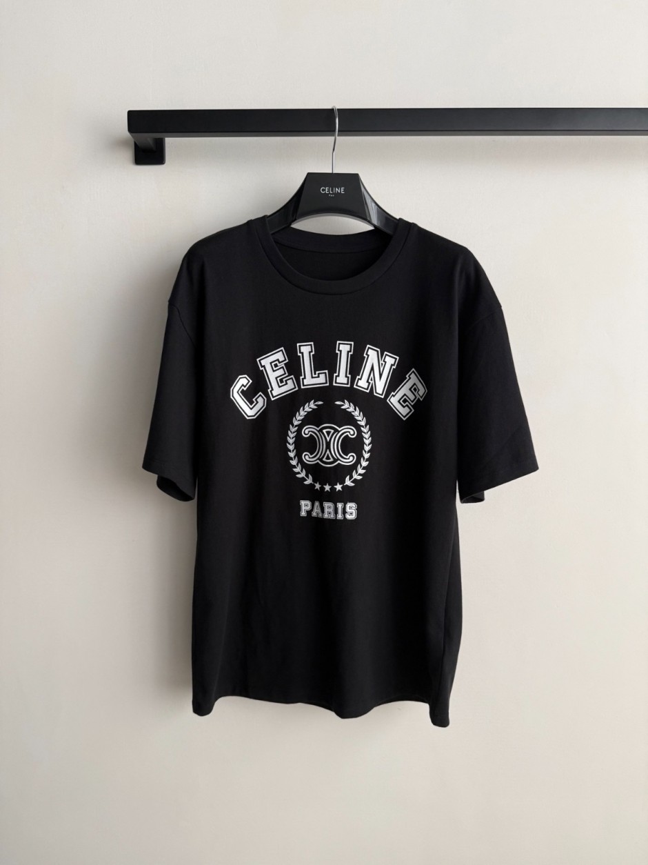 カレッジロゴ コットン 半袖Tシャツ セリーヌ Tシャツ 偽物 クルーネック ブラック カレッジロゴ コットン 半袖Tシャツ セリーヌ Tシャツ 偽物 クルーネック ブラック