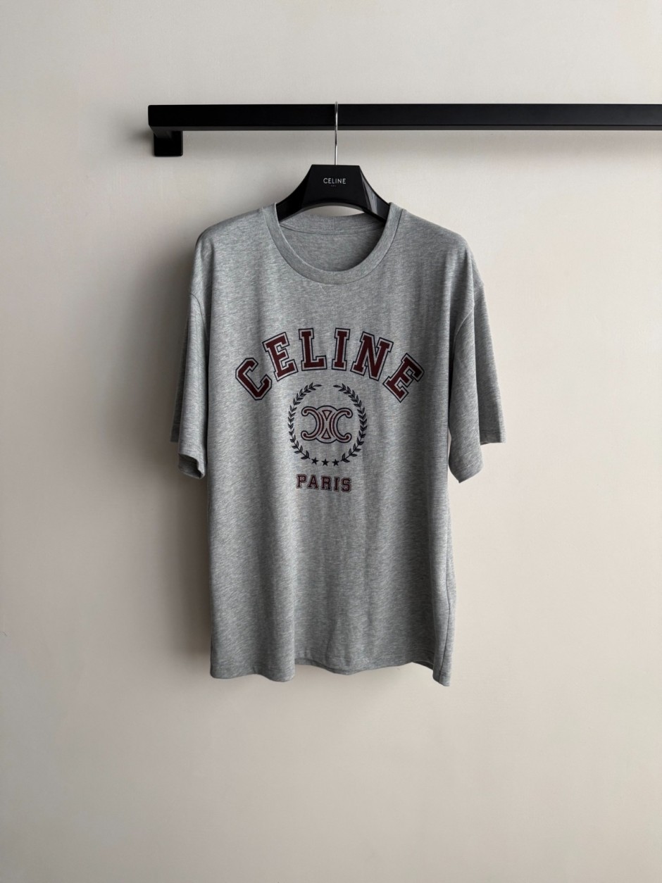 カレッジロゴ コットン 半袖Tシャツ セリーヌ Tシャツ 偽物 クルーネック グレー カレッジロゴ コットン 半袖Tシャツ セリーヌ Tシャツ 偽物 クルーネック グレー