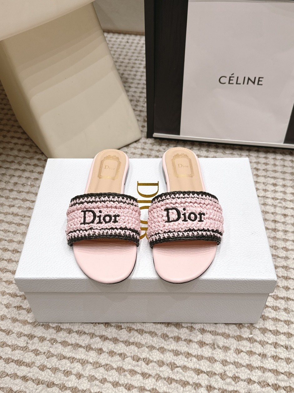 クリスチャン・ディオール サンダル スーパーコピー Dioriviera Dior Woven スライド ピンク クリスチャン・ディオール サンダル スーパーコピー Dioriviera Dior Woven スライド ピンク