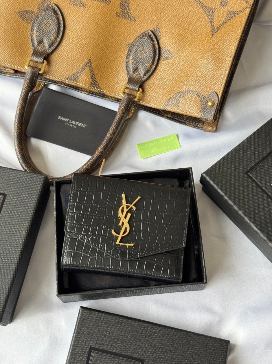YSL クロコ型押し コンパクトウォレット イヴ・サンローラン 財布 スーパーコピー 小銭入れ