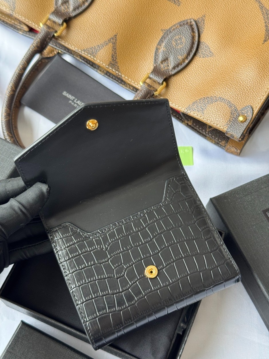 YSL クロコ型押し コンパクトウォレット イヴ・サンローラン 財布 スーパーコピー 小銭入れ