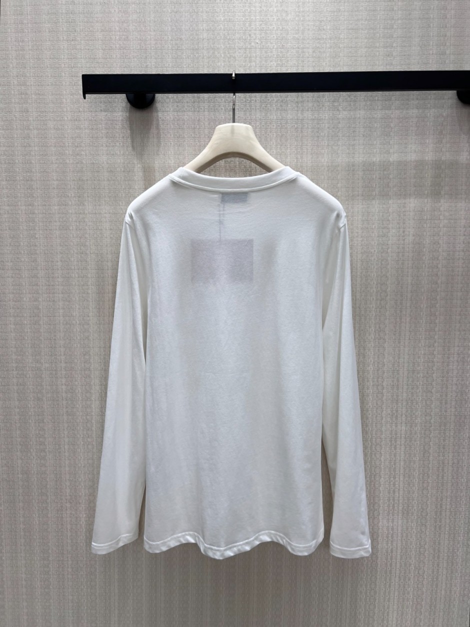 1784969344106928.jpg おしゃれ カジュアル コットン長袖Tシャツ ミュウミュウ Tシャツ 偽物 クルーネック ホワイト