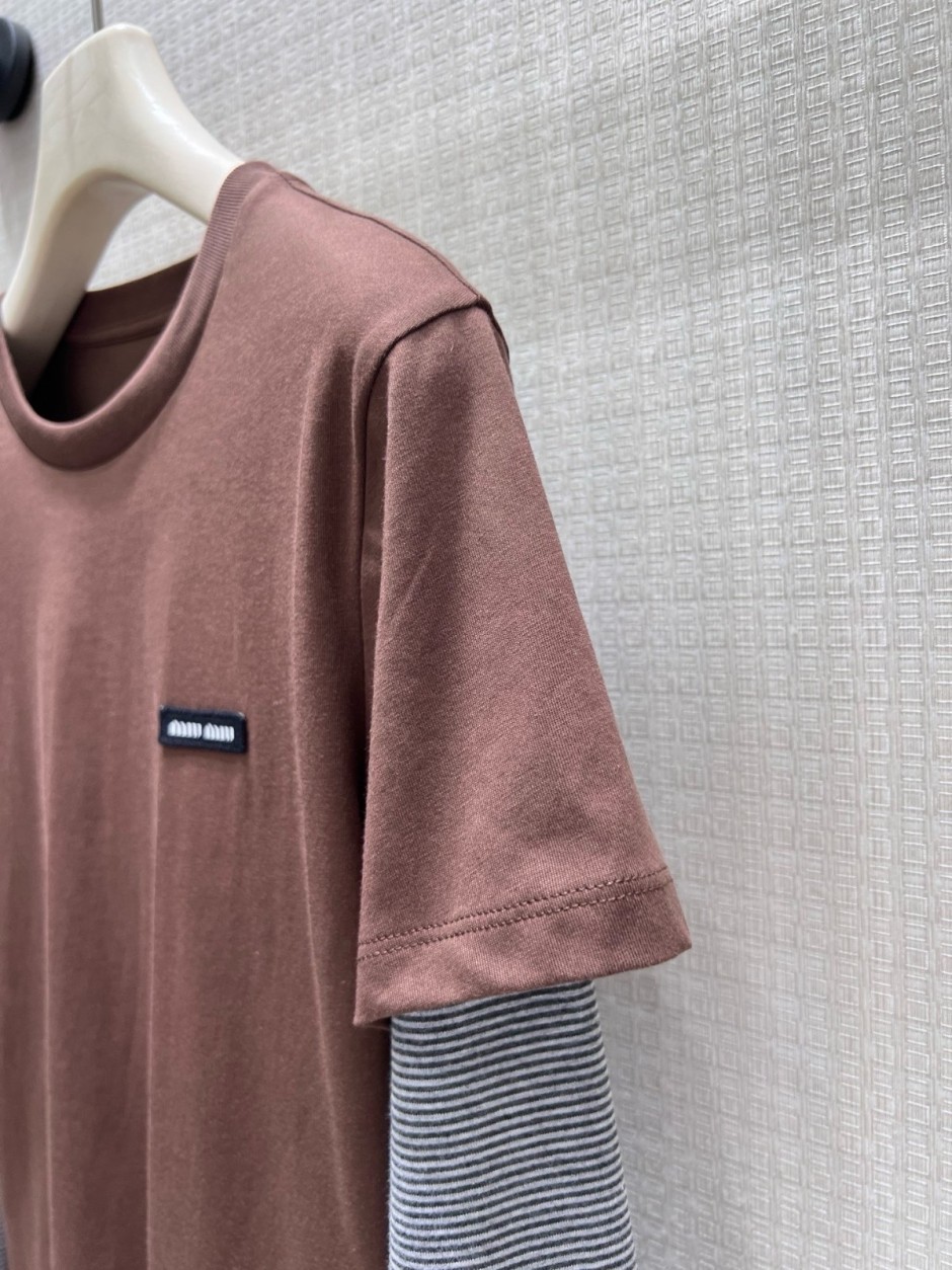 1785035507726937.jpg おしゃれ レイヤード風 トップス ミュウミュウ Tシャツ 偽物 コットン