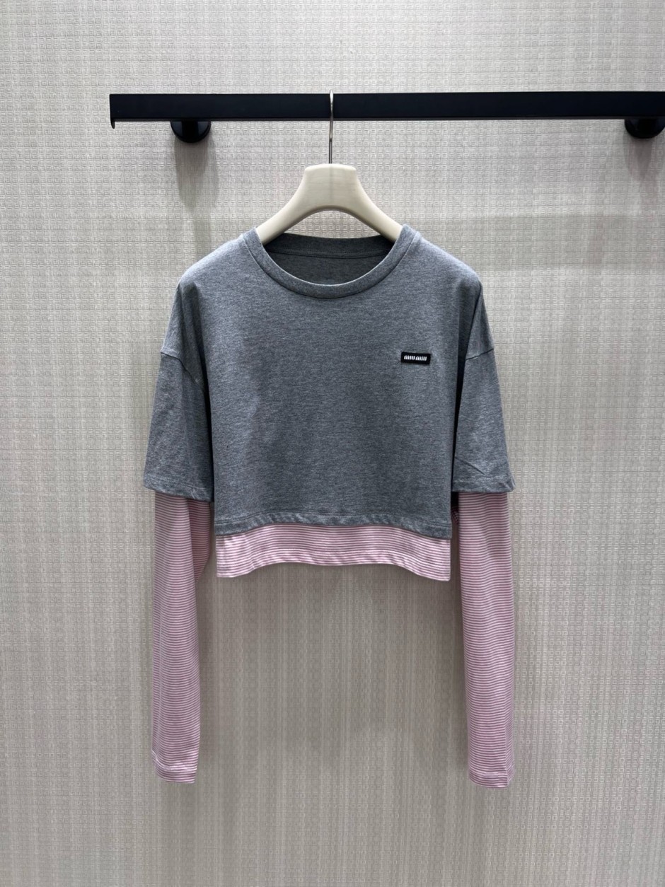 1785035960193149.jpg レイヤード風 クロップド丈トップス ュウミュウ Tシャツ 偽物 コットン