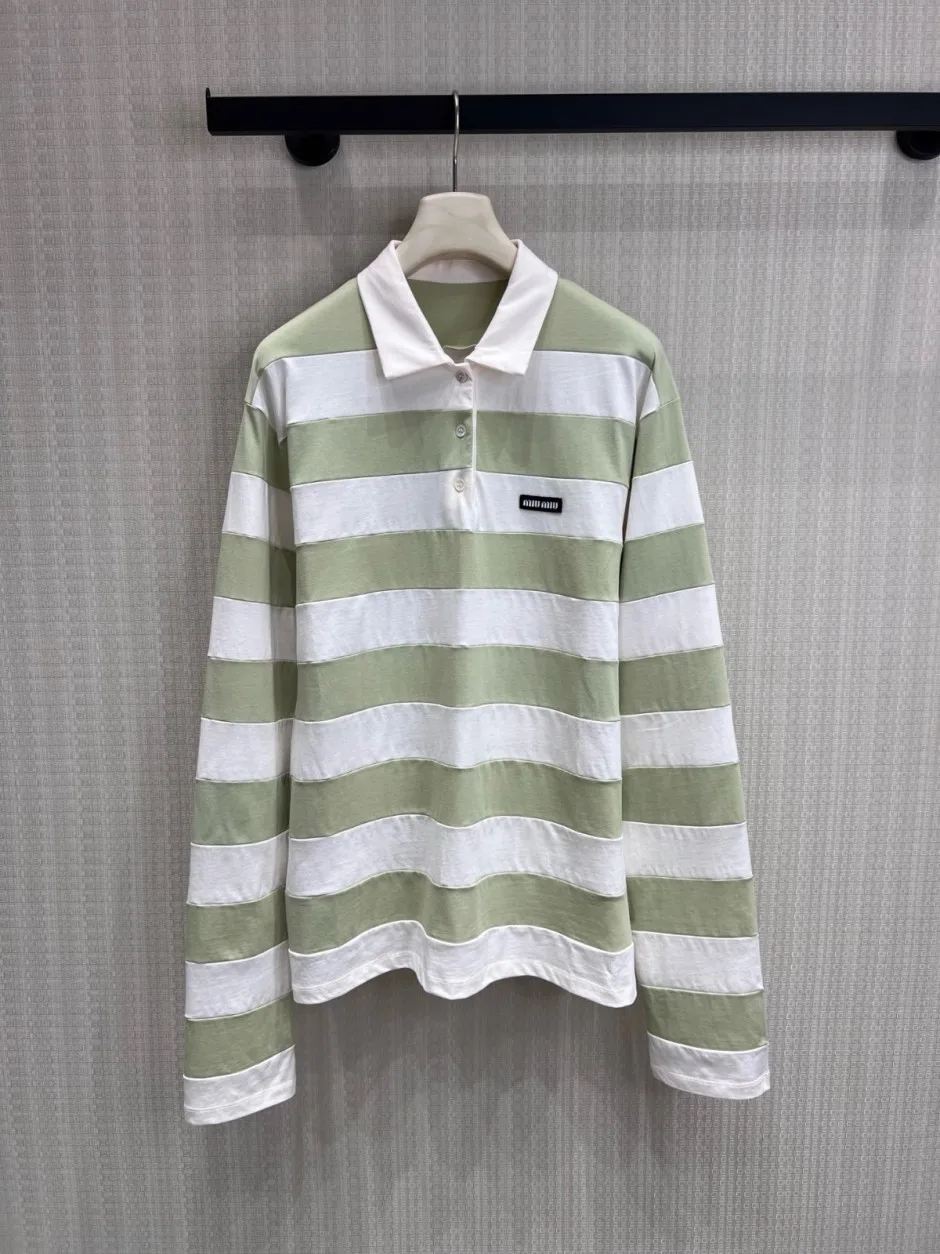 1785036560163582.jpg カジュアル ボーダー柄 長袖ポロシャツ ミュウミュウ Tシャツ 偽物 合わせやすい