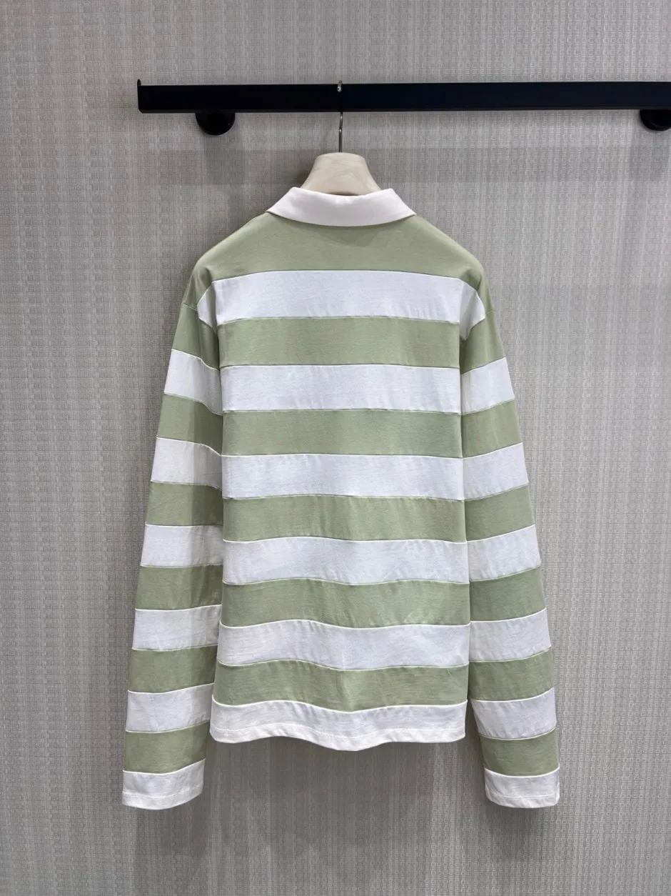 1785036560822191.jpg カジュアル ボーダー柄 長袖ポロシャツ ミュウミュウ Tシャツ 偽物 合わせやすい