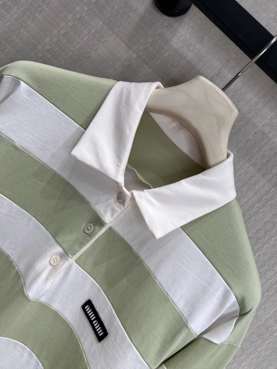 1785036561446218.jpg カジュアル ボーダー柄 長袖ポロシャツ ミュウミュウ Tシャツ 偽物 合わせやすい