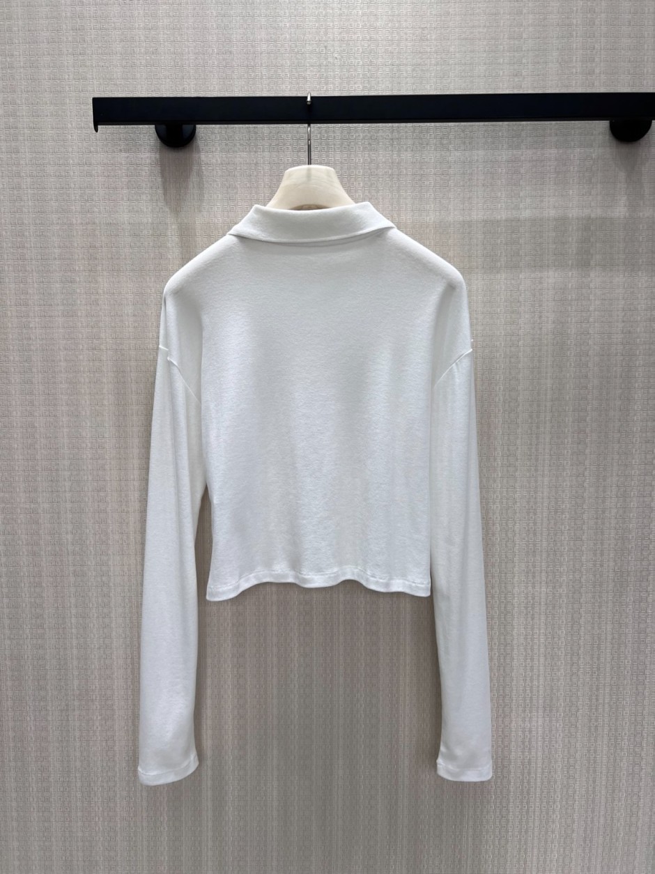 1785054078109051.jpg ショート丈 コットン 長袖ポロシャツ ミュウミュウ Tシャツ 偽物 ホワイト