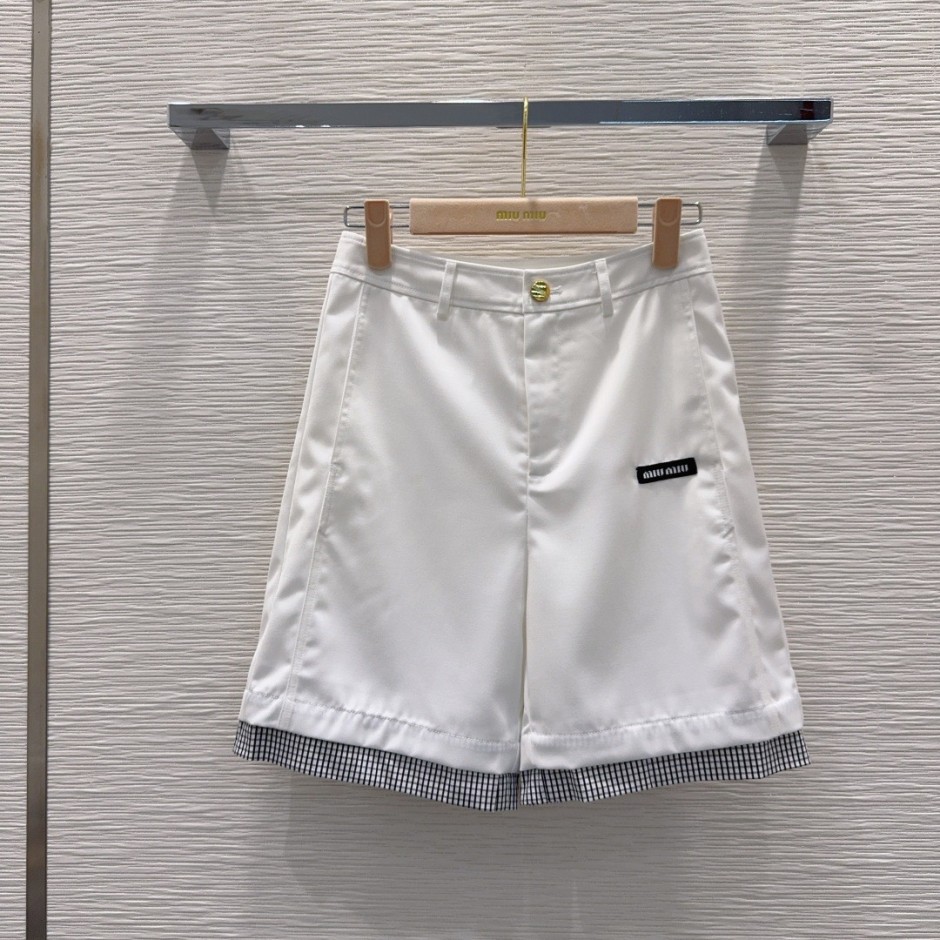 1785057383833321.jpg レイヤード風 ギンガムチェック切り替え ショートパンツ ミュウミュウ パンツ 偽物 ホワイト