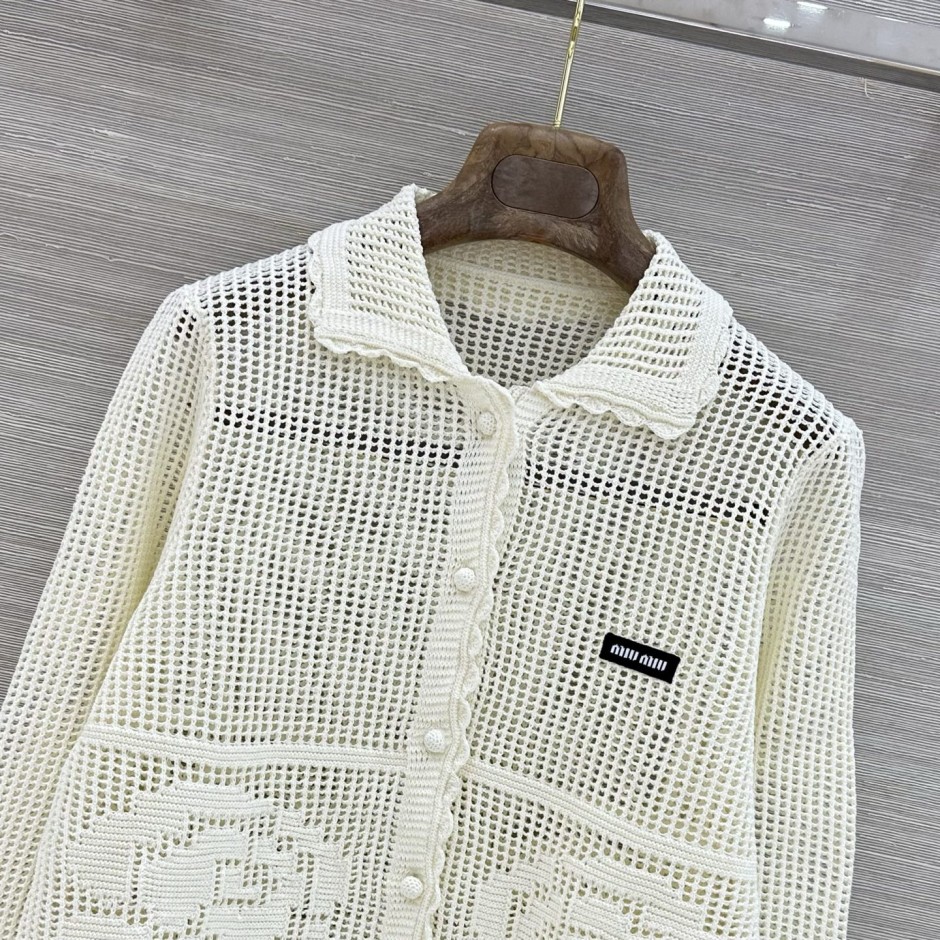 1785059830475814.jpg メッシュ編み 襟付きニットカーディガン ミュウミュウ ニット 偽物 オフホワイト