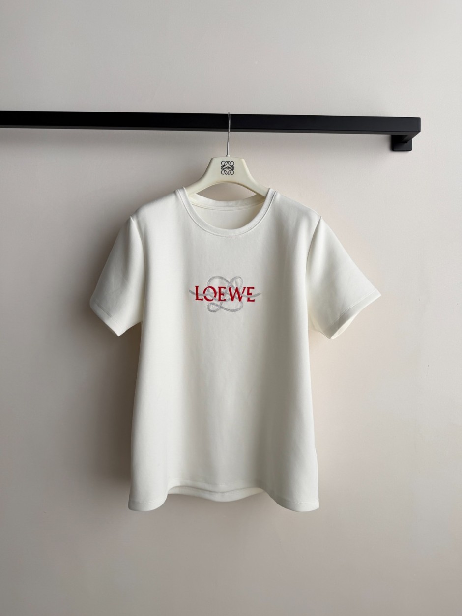 1785386154126891.jpg 定番 ロゴ刺繍 クルーネック 半袖Tシャツ ロエベ Tシャツ コピー ホワイト