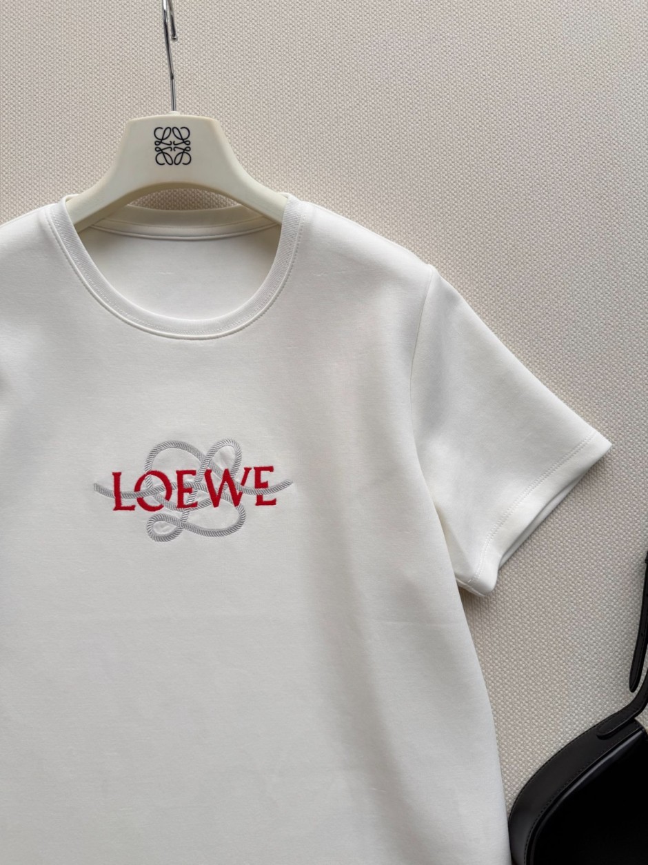 1785386156787134.jpg 定番 ロゴ刺繍 クルーネック 半袖Tシャツ ロエベ Tシャツ コピー ホワイト
