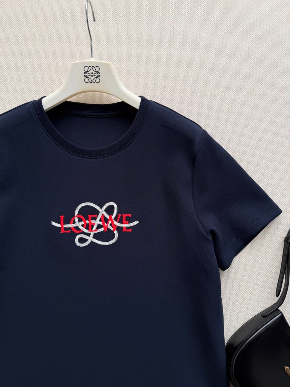 1785386337461478.jpg 定番 ロゴ刺繍 クルーネック 半袖Tシャツ ロエベ Tシャツ コピー ネイビー
