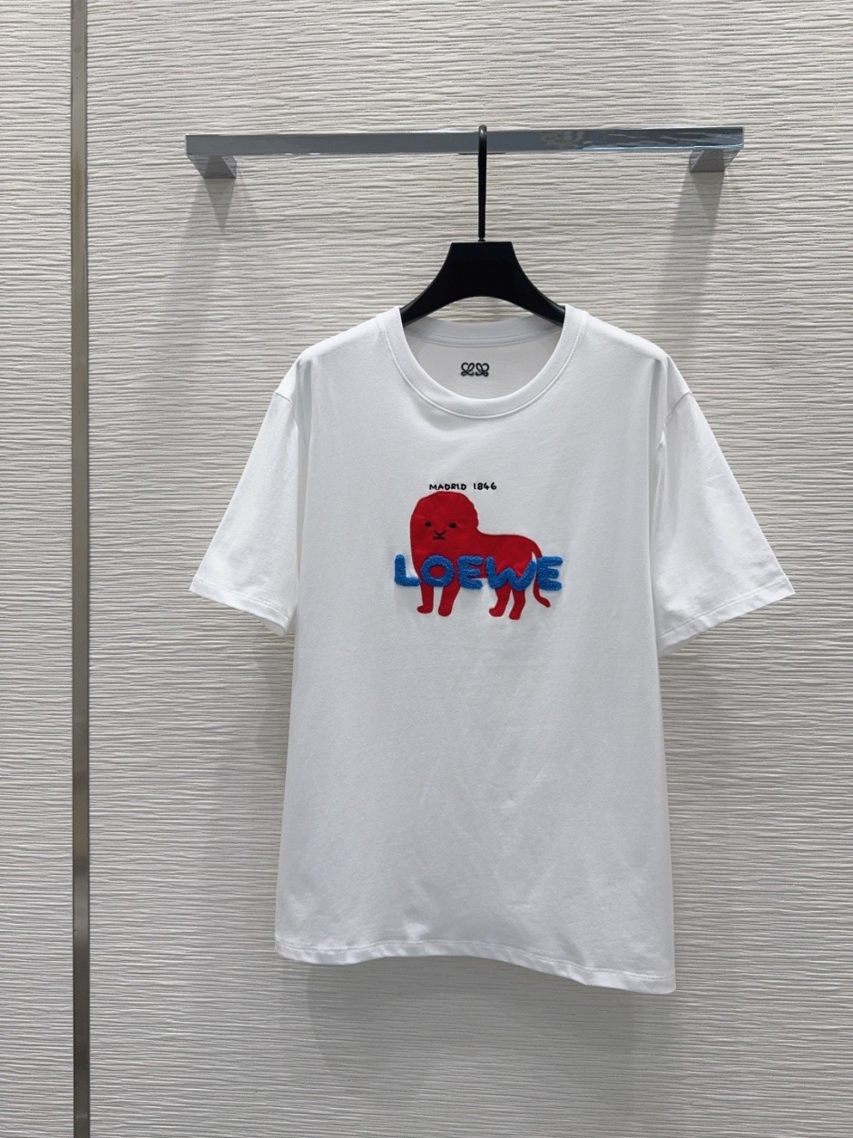 1785403812498267.jpg 180周年限定 ライオン パッチ コットン Tシャツ ロエベ コピー ホワイト