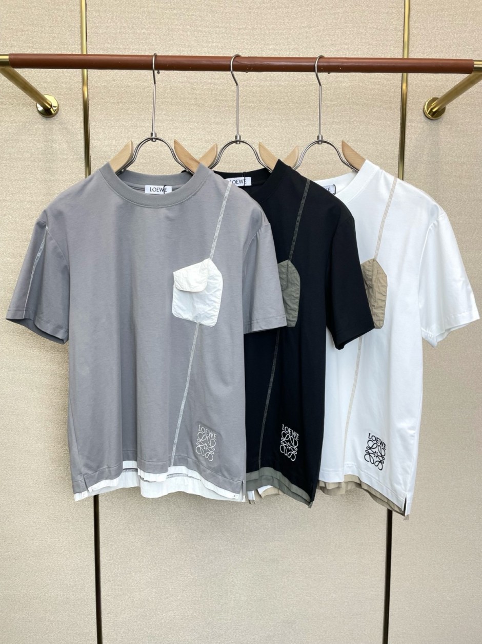 1785408752374339.jpg カジュアル ロゴ刺繍 クルーネック 半袖Tシャツ ロエベ Tシャツ コピー