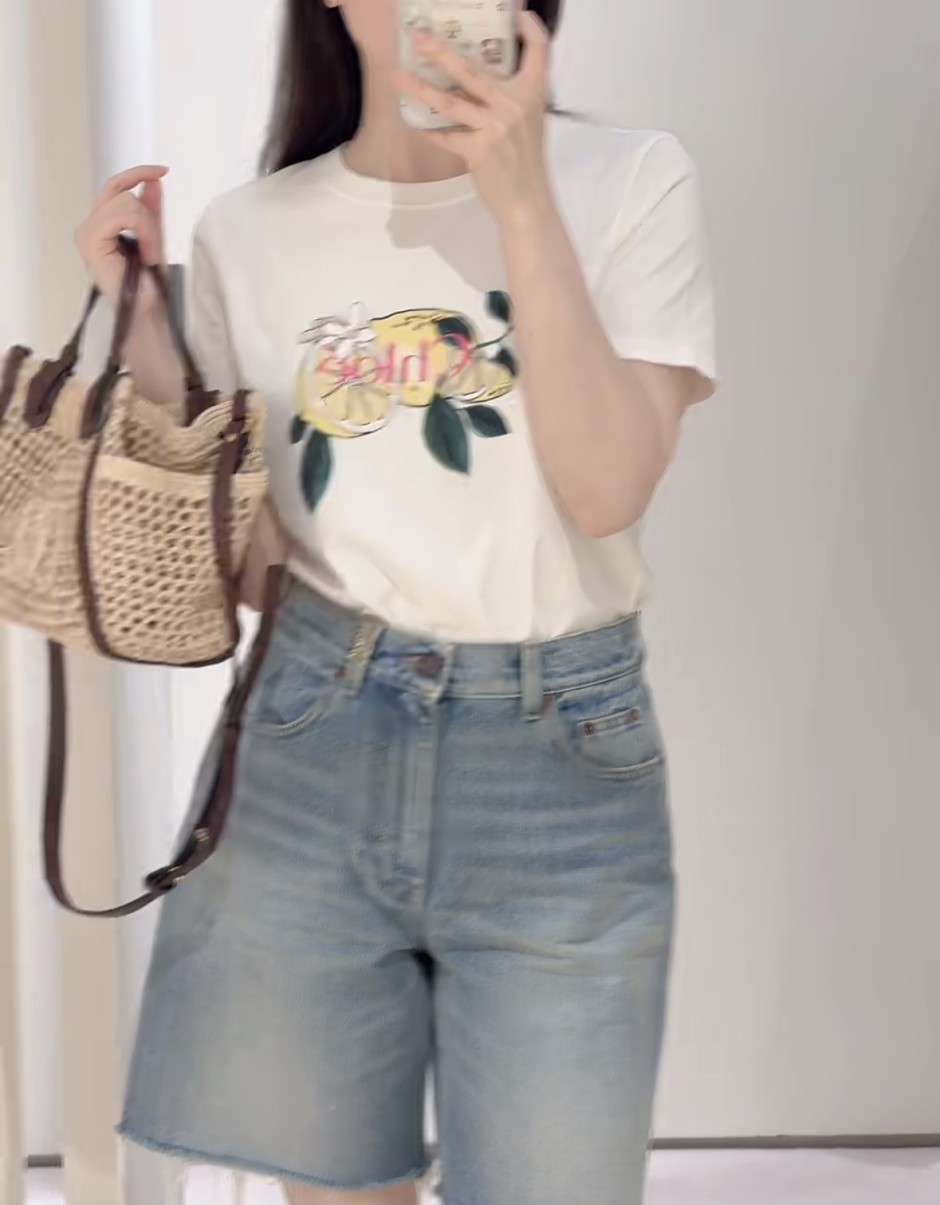 1785477903588149.jpg クロエ Tシャツ 偽物 クルーネック 合わせやすい コットン プリント 半袖Tシャツ