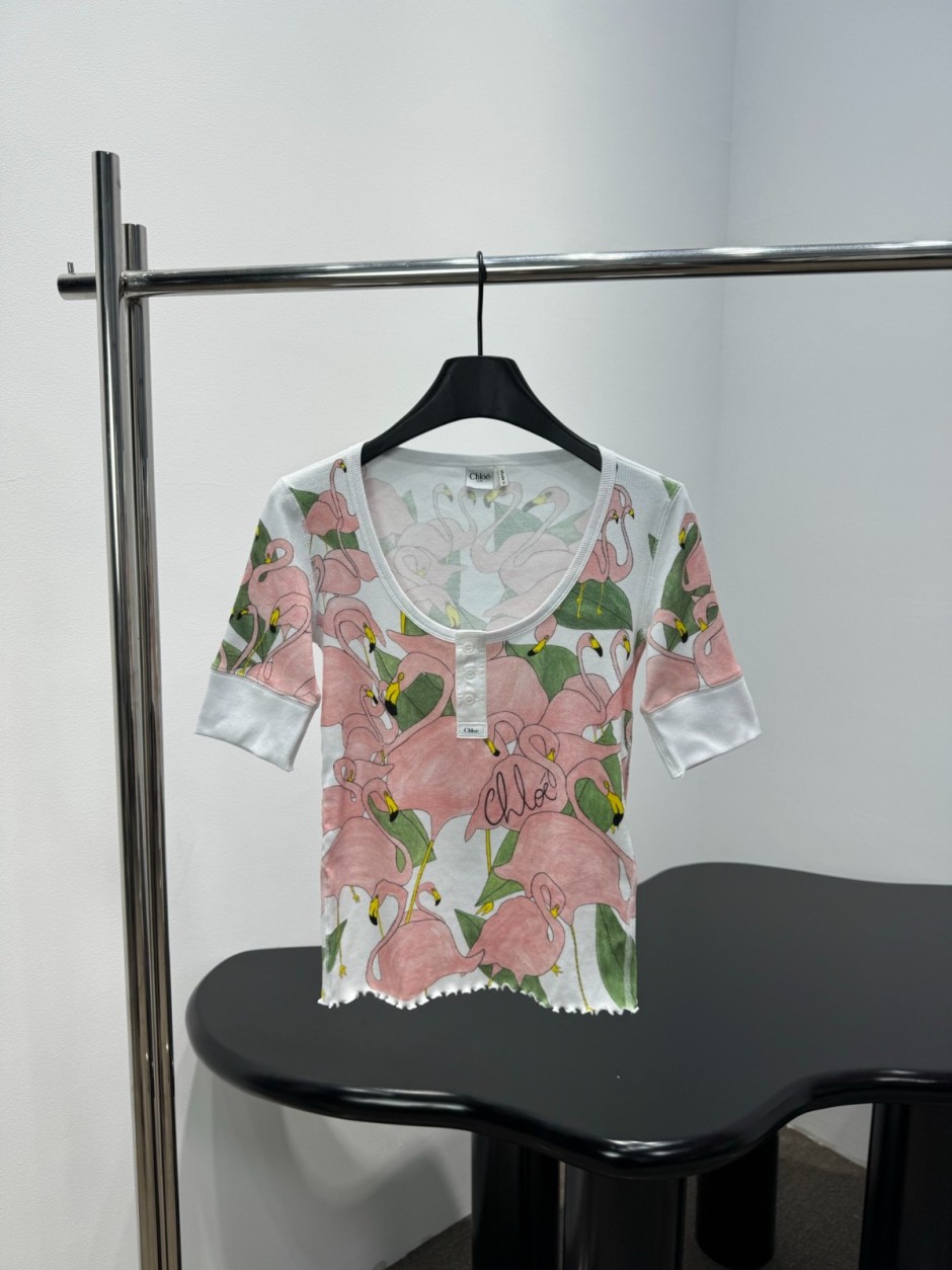 1785555921254140.jpg フラミンゴ ヘンリーネック トップス クロエ Tシャツ コピー リブ編み