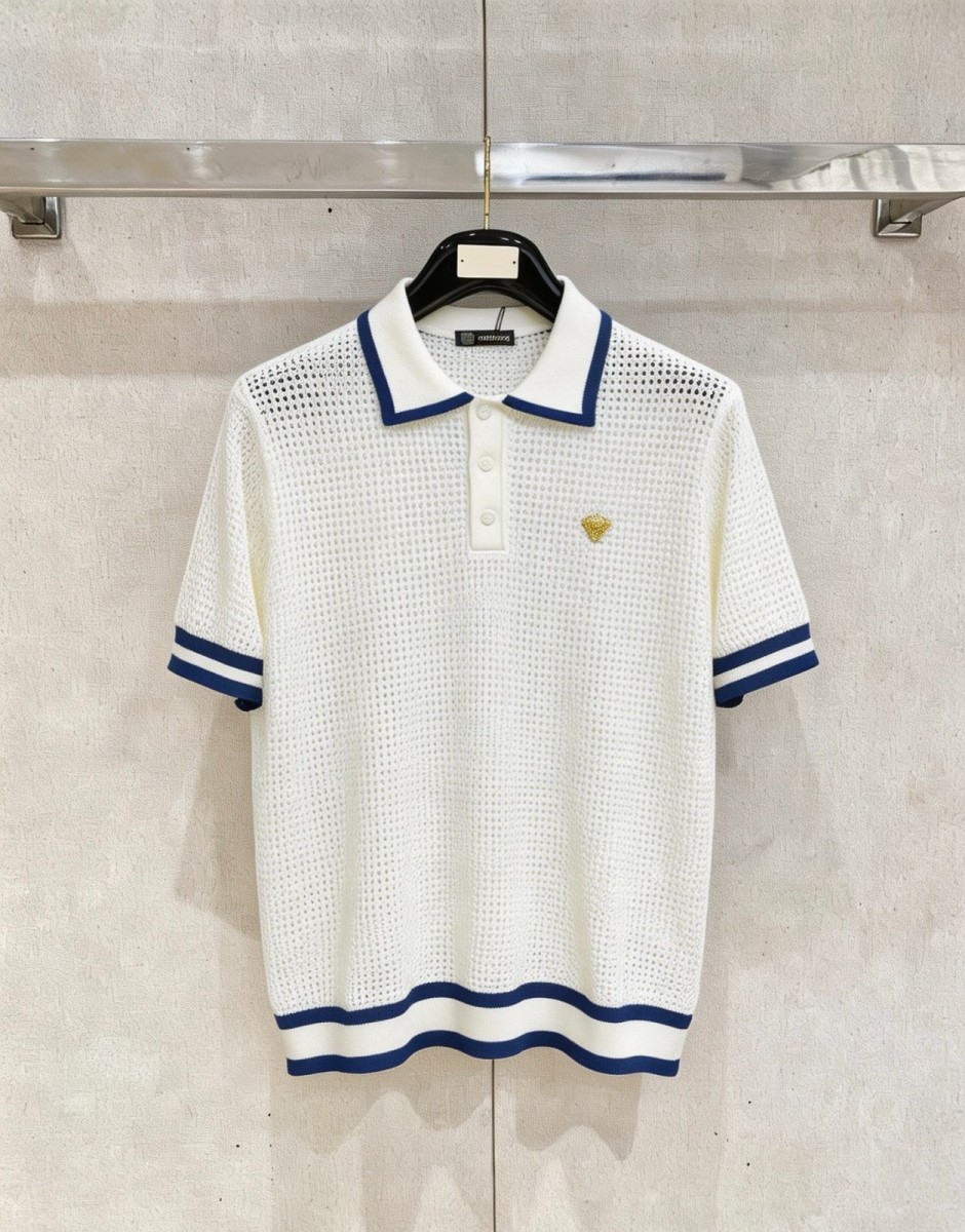 1785580022831657.jpg 爽やか 透かし編み 半袖ニットポロシャツ ヴェルサーチ Tシャツ 偽物 メデューサ
