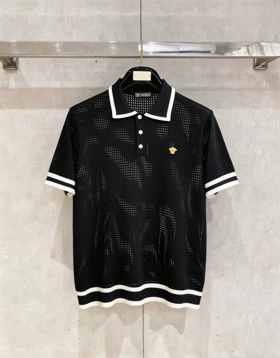 1785580024854687.jpg 爽やか 透かし編み 半袖ニットポロシャツ ヴェルサーチ Tシャツ 偽物 メデューサ
