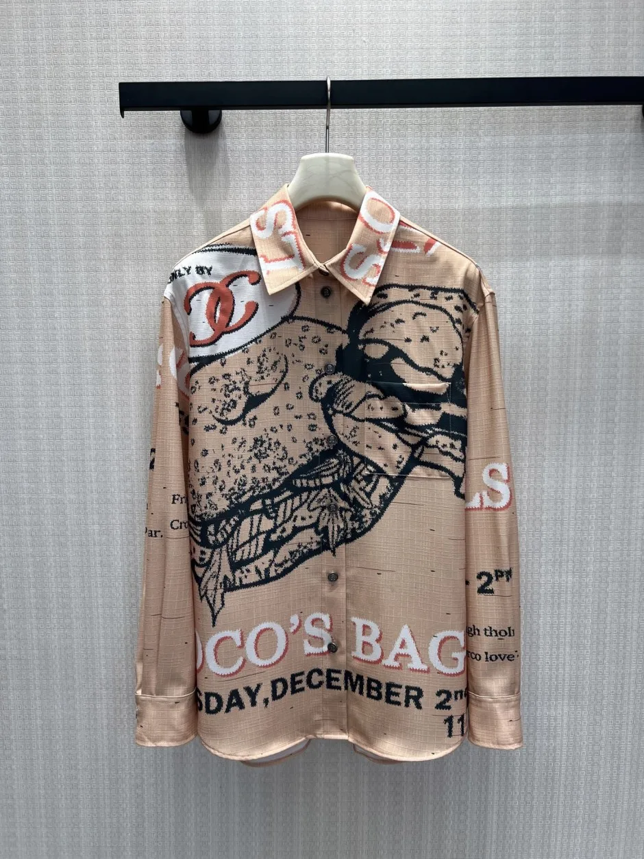 1785837234625169.jpg プリント コットン混 長袖シャツ シャネル シャツ コピー エレガント