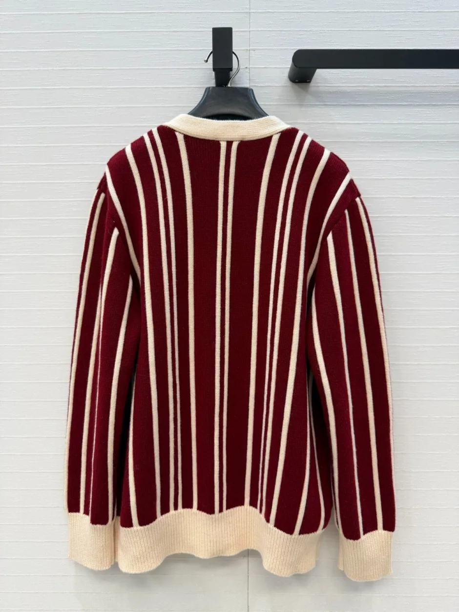 1785839743699692.jpg シャネル ニット コピー カシミア ウール ストライプ カーディガン レッド