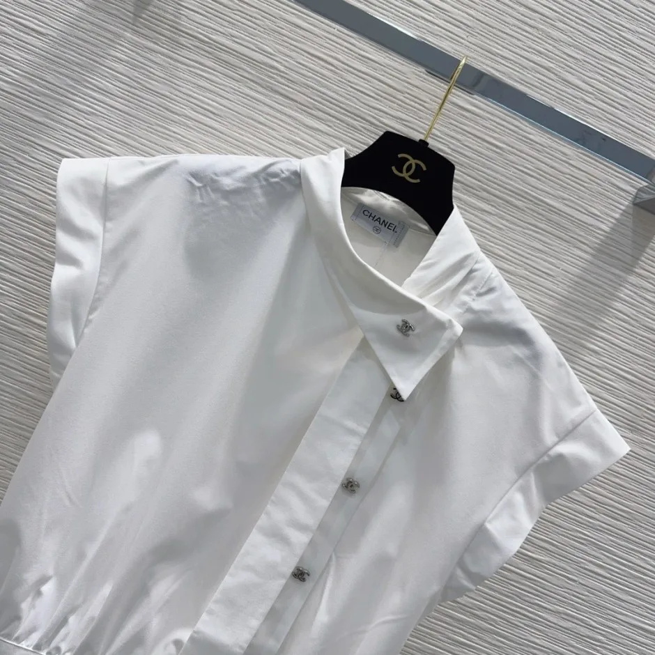 1785899755829860.jpg 洗練された エレガント シャネル シャツ 偽物 コットンノースリーブシャツ ホワイト