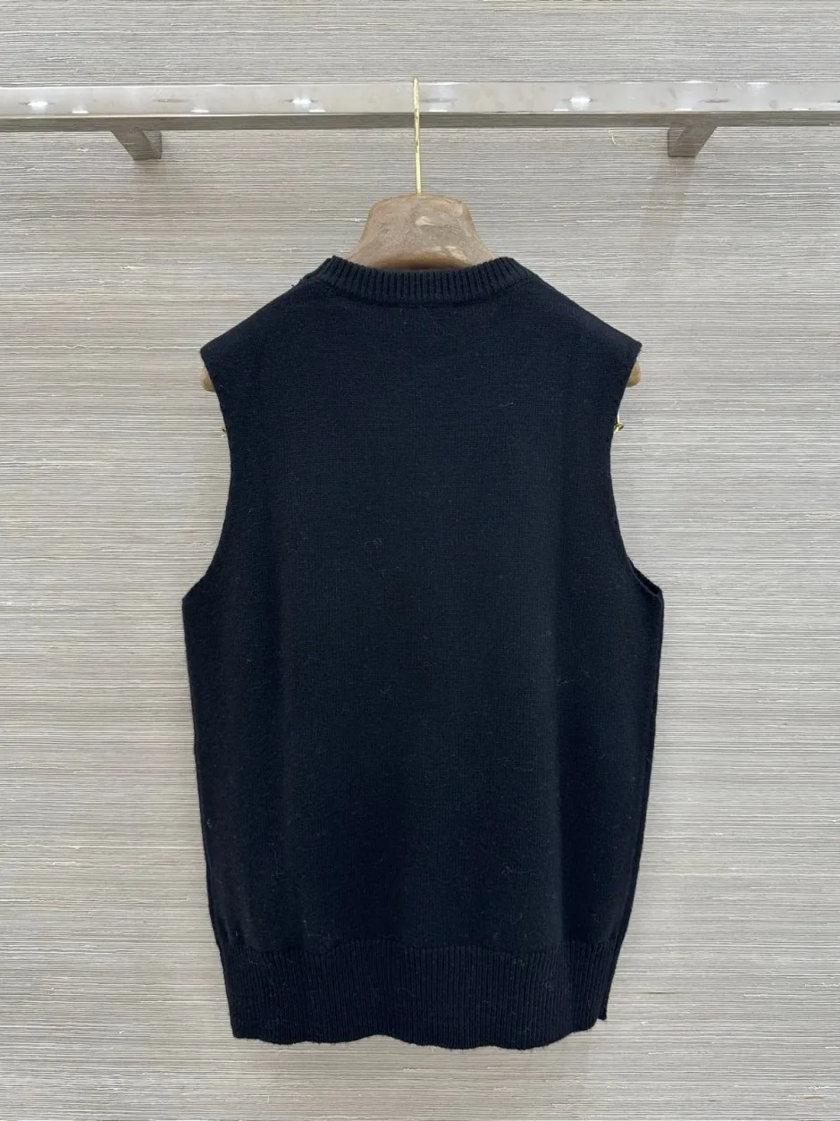 1785908219373493.jpg シンプル シャネル ニット 偽物 カシミヤ混 クルーネック ニットベスト ブラック