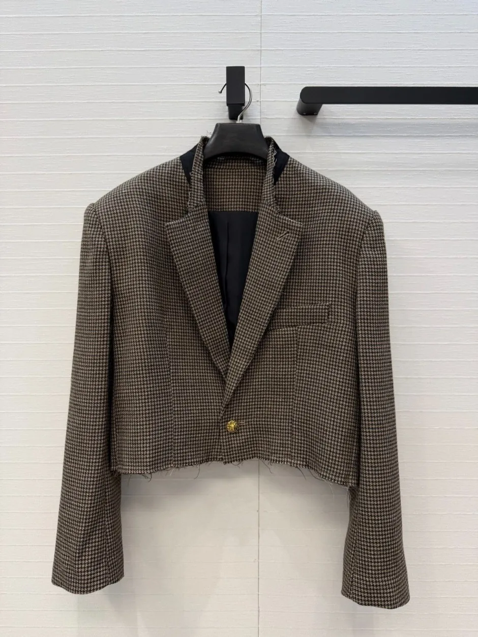 シャネル ジャケット 偽物 ウールブレンド クロップド テーラードジャケット