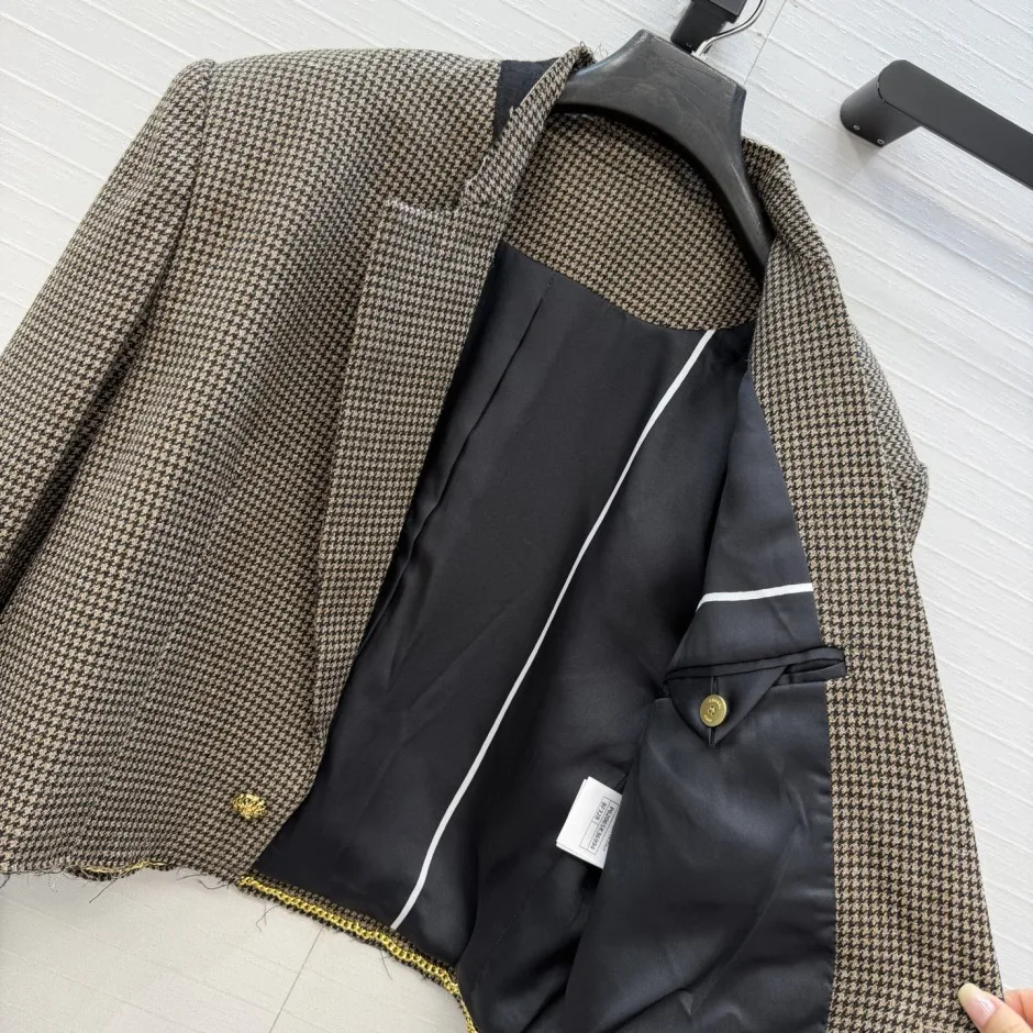 シャネル ジャケット 偽物 ウールブレンド クロップド テーラードジャケット