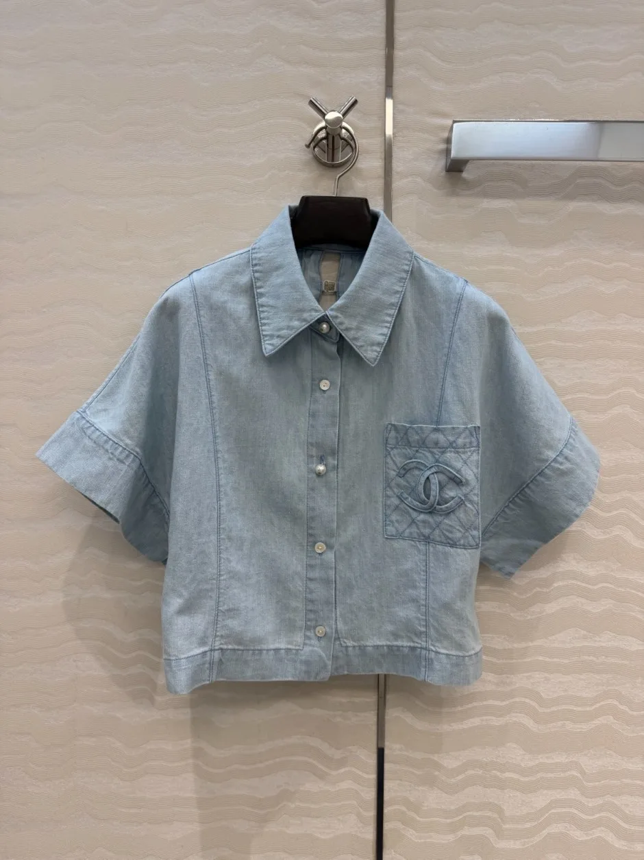 1785914594124908.jpg 爽やか シャネル シャツ 偽物 コットンリネン ショートスリーブシャツ